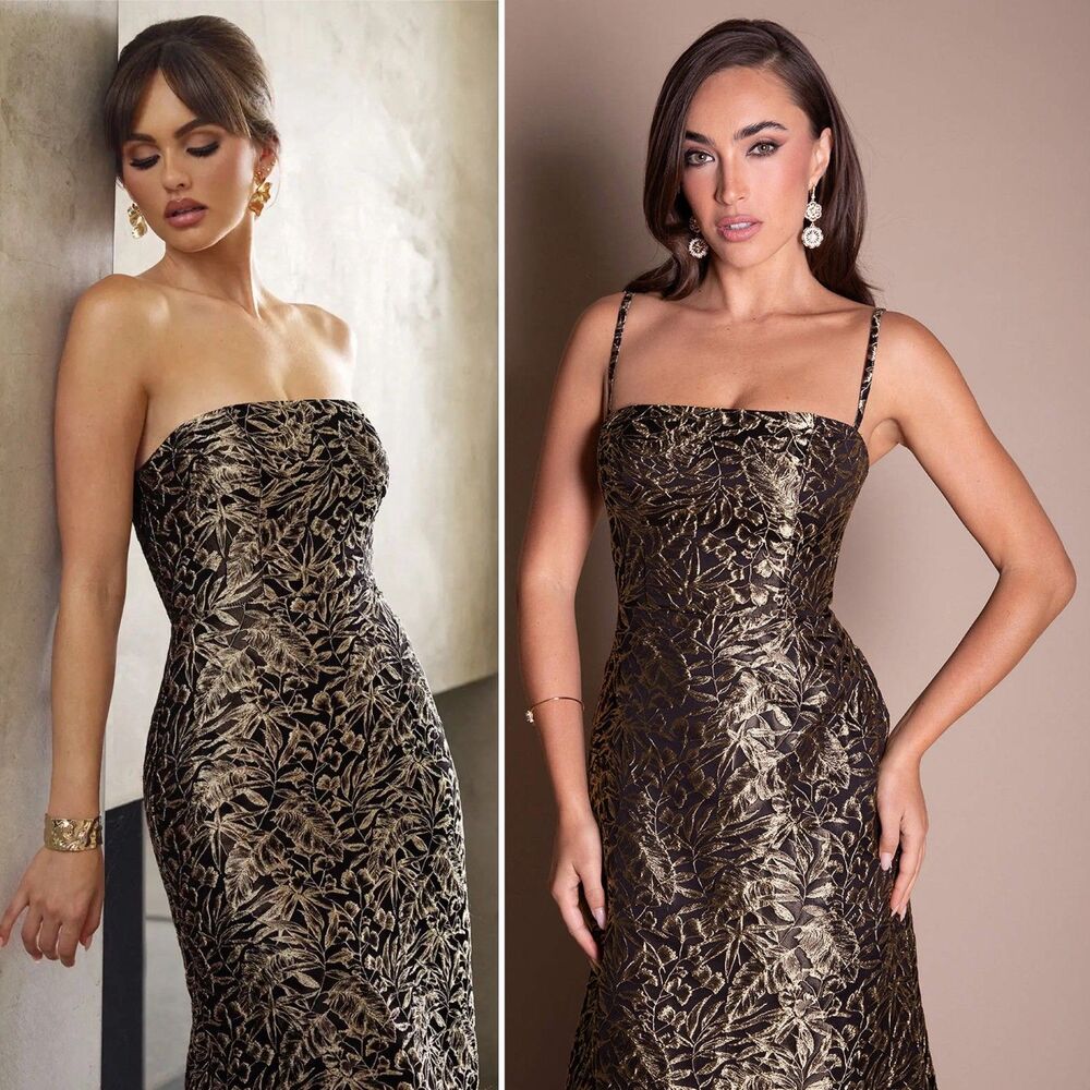 Azazie Atelier Brocade Amali Gown In Ebony Gold 8